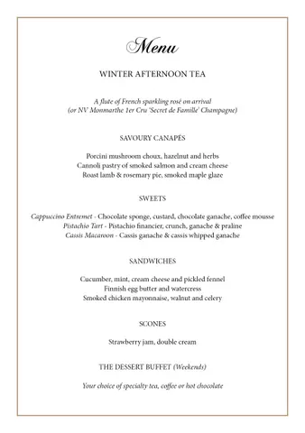 Menu photo 1 for Afternoon Tea at The Hotel Windsor, by Afternoon Tea at The Hotel Windsor