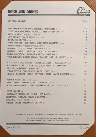 Menu photo 1 for Elio's Place, by David Hill