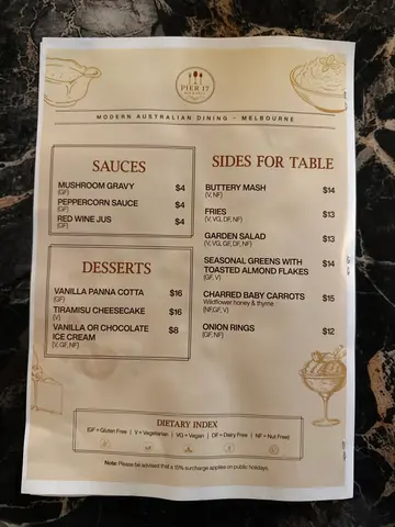 Menu photo 1 for Pier17 Bar & Grill Restaurant | Docklands Melbourne, by Pier17 Bar & Grill Restaurant | Docklands Melbourne