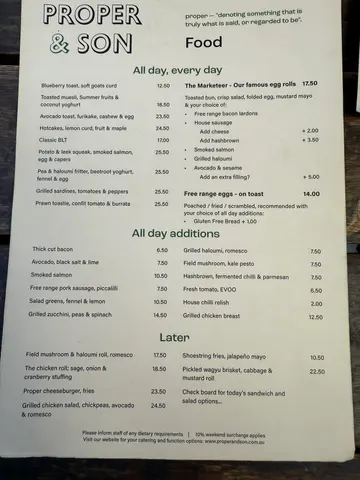 Menu photo 1 for Proper & Son, by Stephen Pinter