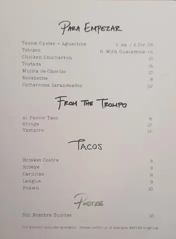 Menu photo 1 for Taqueria Sin Nombre, by Jackson Liang